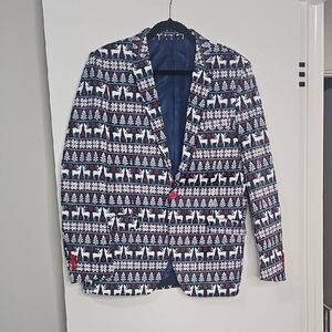 Holiday Reindeer Blazer - Navy, Red, White